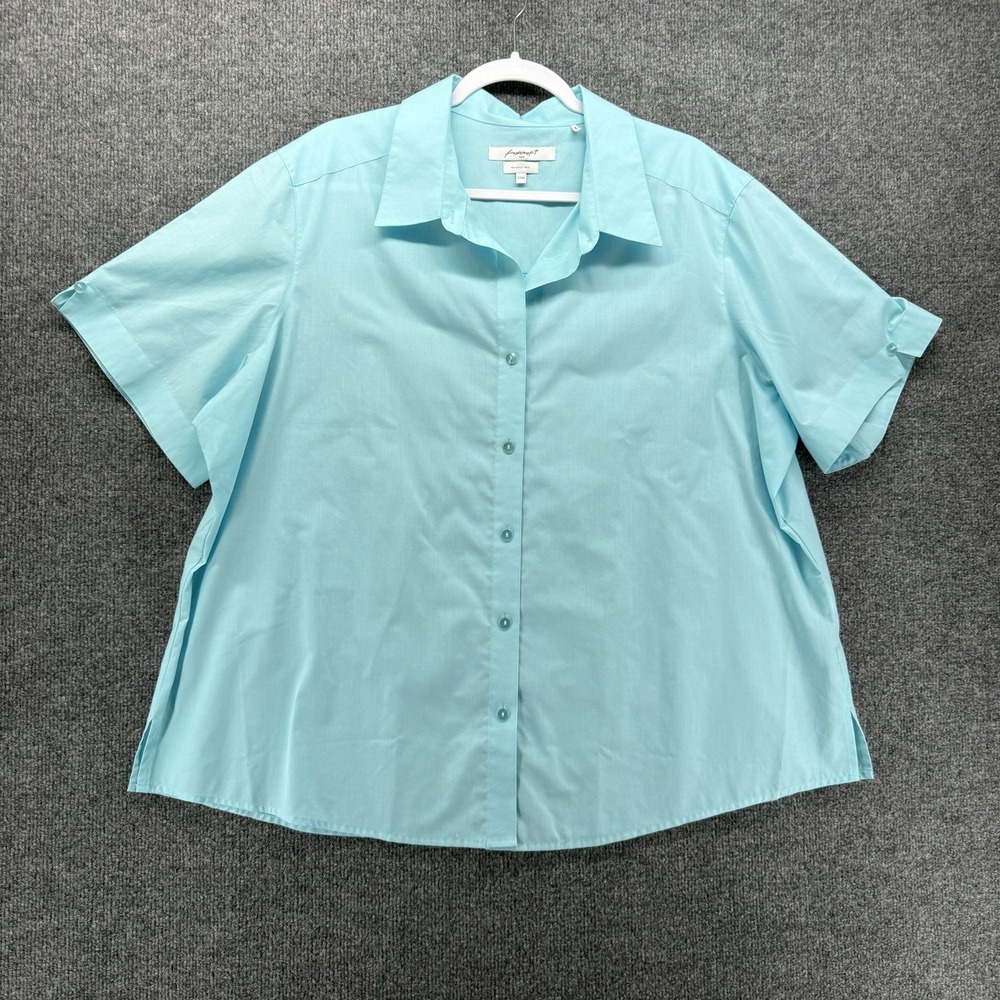 Foxcroft Shirt Womens 22W Blue Button Up Wrinkle Free Short Sleeve Office Casual